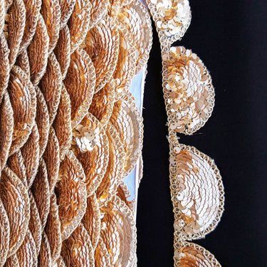 Gold Scallop Trim Embroidered With Beaded Gold Sequins, Approx. 35mm Wide - 210119L451